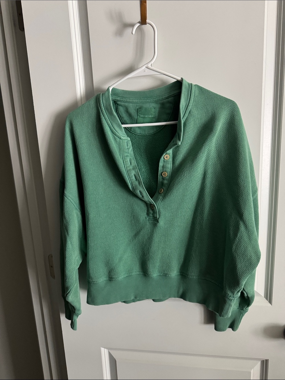 American Eagle Mint Green Waffle-Knit Sweatshirt